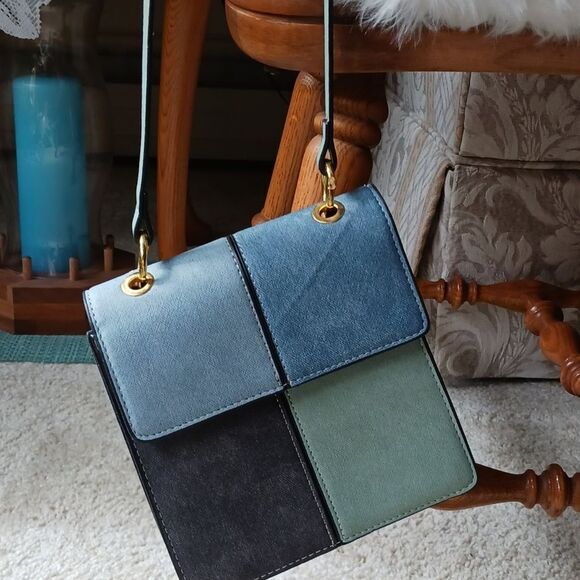 Multi-Color Blue Suede Shoulder Bag, Y2K Novelty Bag, Purse, Crossbody Bag - Picture 4 of 8